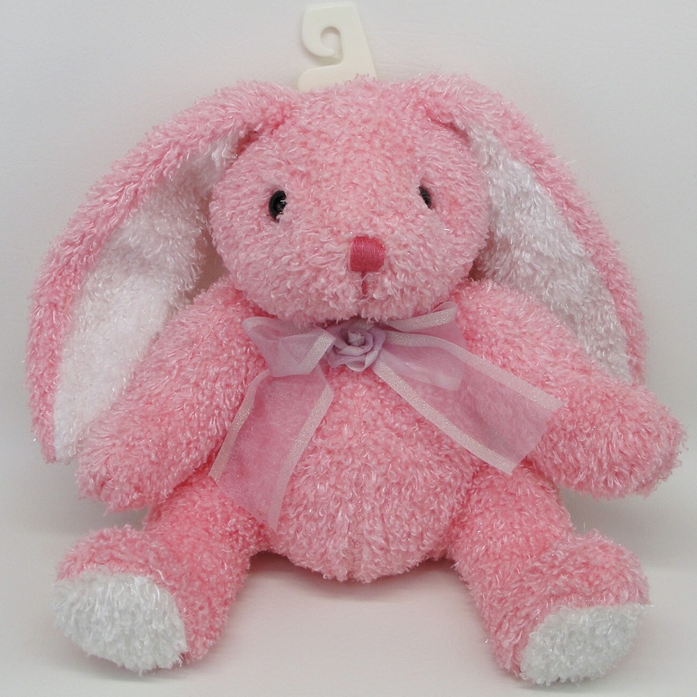 Dan Dee Pink Bunny Rabbit Plush Sparkle Rose Bow White 12 Inch Stuffed Animal